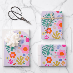 Le Jardin 07 Retro Blume Pastel Lilac Geschenkpapier Set