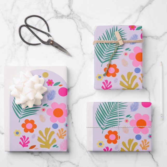 Le Jardin 07 Retro Blume Pastel Lilac Geschenkpapier Set (Vorderseite)