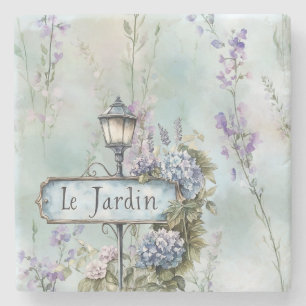 Le Jardin (der Garten) Hübsche violette Blumen Steinuntersetzer