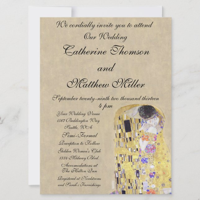 Le Kiss by Klimt Creamy Sand Faire-part de mariage (Devant)