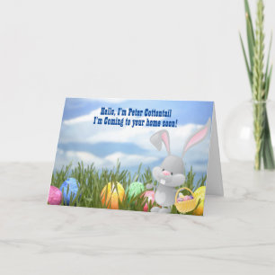 Le lapin de Peter est sur sa carte de Pâques de
