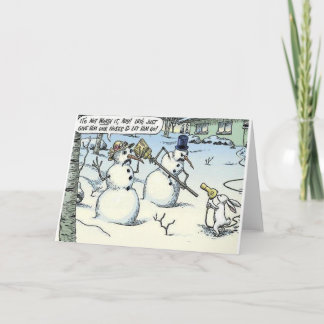 Le lapin menace le bonhomme de neige pour la carte