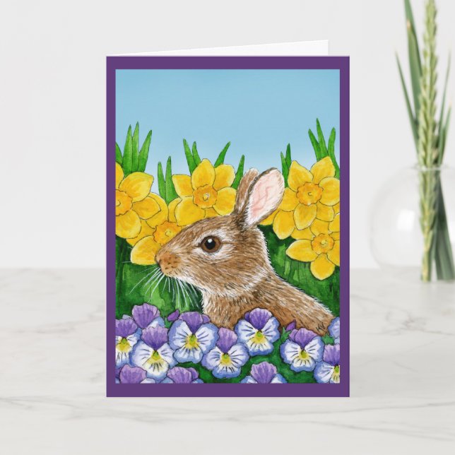 Le lapin mignon fleurit la carte de ressort de (Devant)