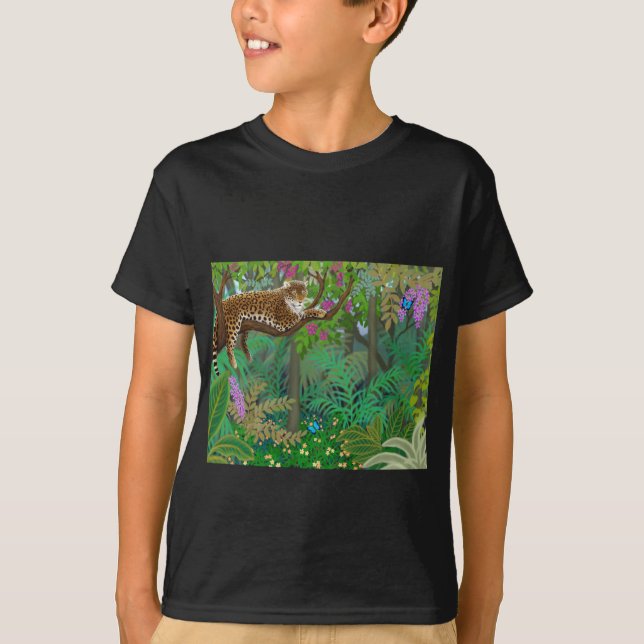 Le léopard de jungle badine le T-shirt foncé (Devant)