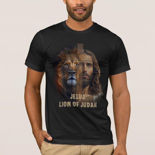 Le Lion de Juda et Croix de Jésus T-shirt noir (Devant)