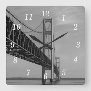 Le long du pont Mackinac Gris Horloge murale
