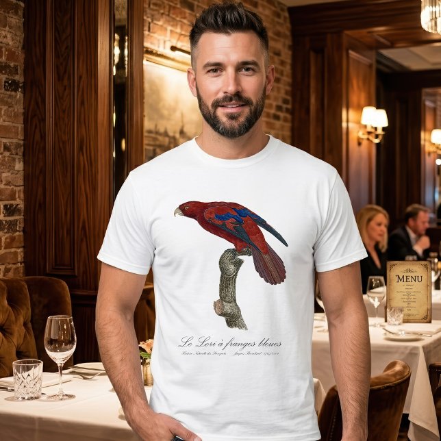 Le Lori a franges bleues T-Shirt (Long-Tailed Red Lory, Trichoglossus borneus. Men Basic White T-Shirt)