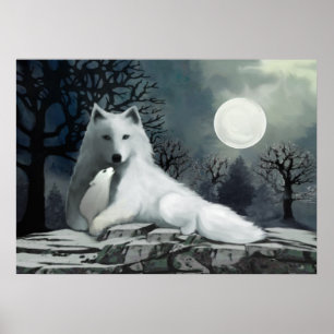 Le loup blanc avec une affiche pour la coupe