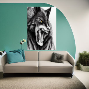 Le loup en colère   AI Art Poster