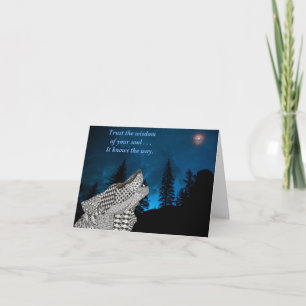 Le loup hurling à la carte de voeux de la lune