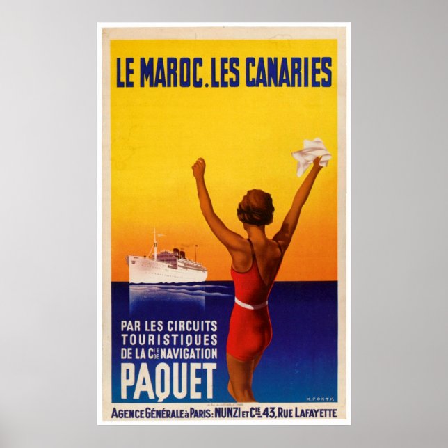 Le Maroc Les Canaries Vintag Ship und Poster (Vorne)