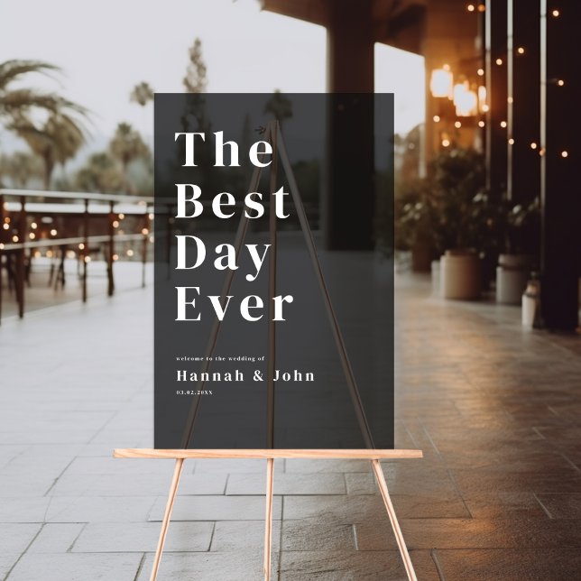 Le Meilleur Jour Jamais ! Moderne, audacieux, Mari (Custom  "The Best Day Ever!"Modern, Bold, Black, Transparent, Wedding Acrylic Sign.)