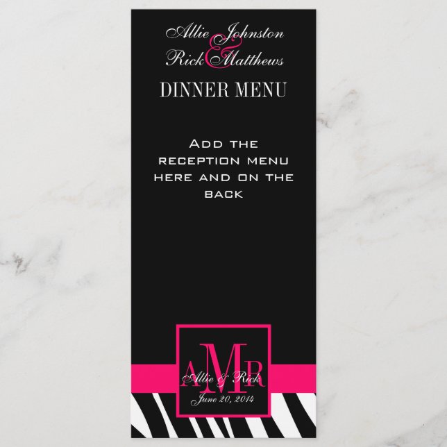 Le menu de mariage carde le monogramme rose de (Devant)