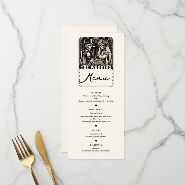 Le menu MARIAGE Tarot Skeletons Bride & Groom (Devant/Arrière en situation)