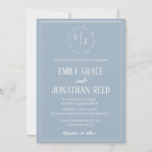 Le Monogramme : Faire-part de mariage bleu poussié