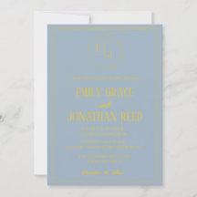 Le Monogramme : Faire-part de mariage bleu poussié
