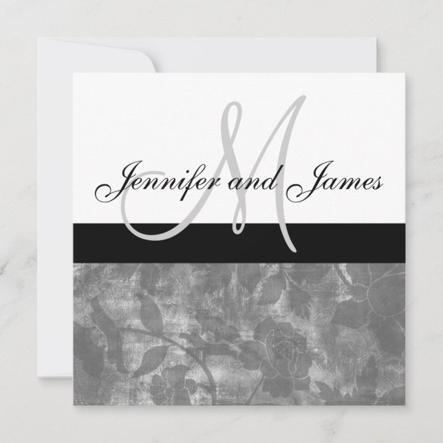 Le monogramme noir de faire-part de mariage (Devant)