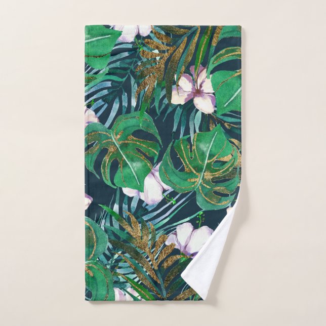 Le monstre lilas vert tropical d'or laisse floral (Serviette à main)