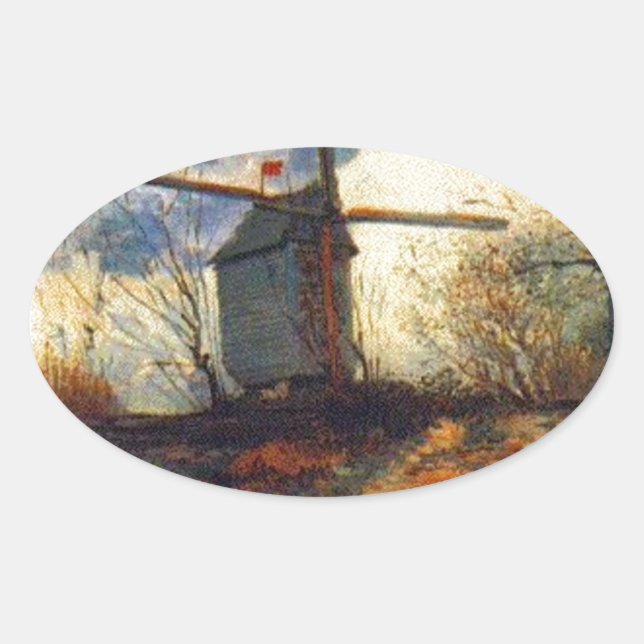 Le Moulin de la Galette Van Gogh Ovaler Aufkleber (Vorderseite)