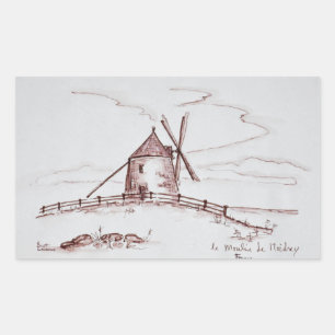 Le Moulin de Moidrey Windmill   Pontorson Rechteckiger Aufkleber
