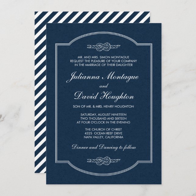 Le noeud marin de la marine Invitations de mariage (Devant / Derrière)