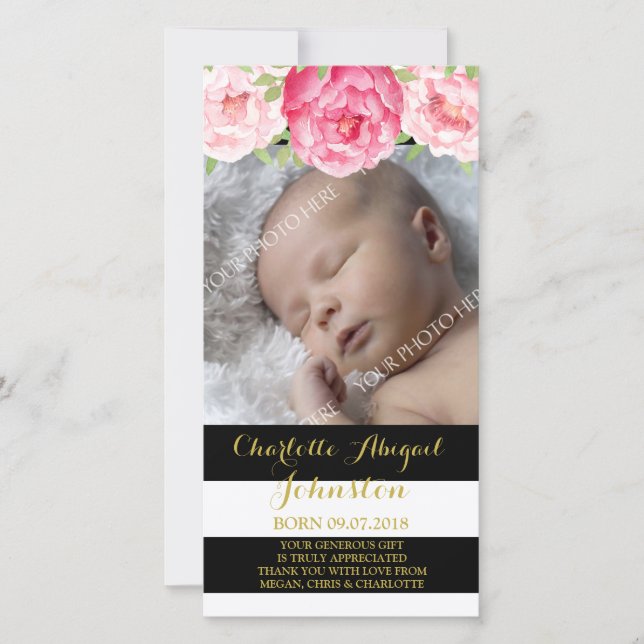 Le noir barre le baby shower rose de Merci de (Devant)