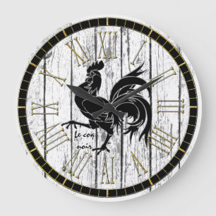 Le noir Coq der schwarze Hahn verwitterte Holz Große Wanduhr