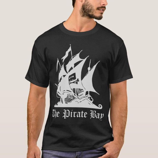 Le noir de T-shirt de baie de pirate - customisé (Devant)