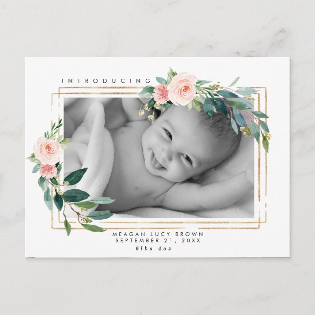 le nouveau bébé rougissent carte postale florale (Devant)