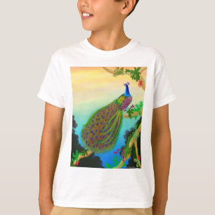 Le paon vert exotique badine le T-shirt