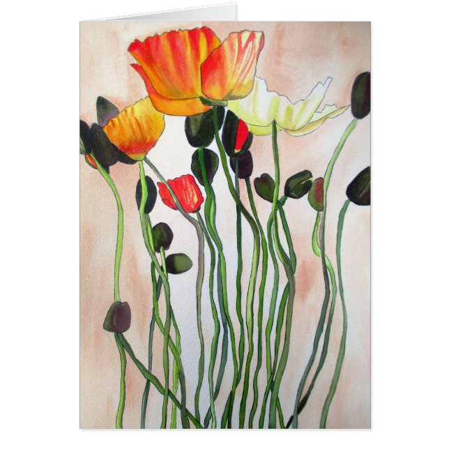 Le pavot orange fleurit l'art d'aquarelle (Devant)