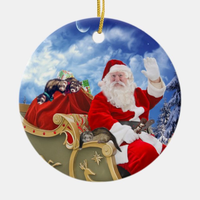 Le père noël et son ornement de Noël de furets (Devant)