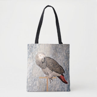 Le perroquet gris africain sur un sac fourre-tout