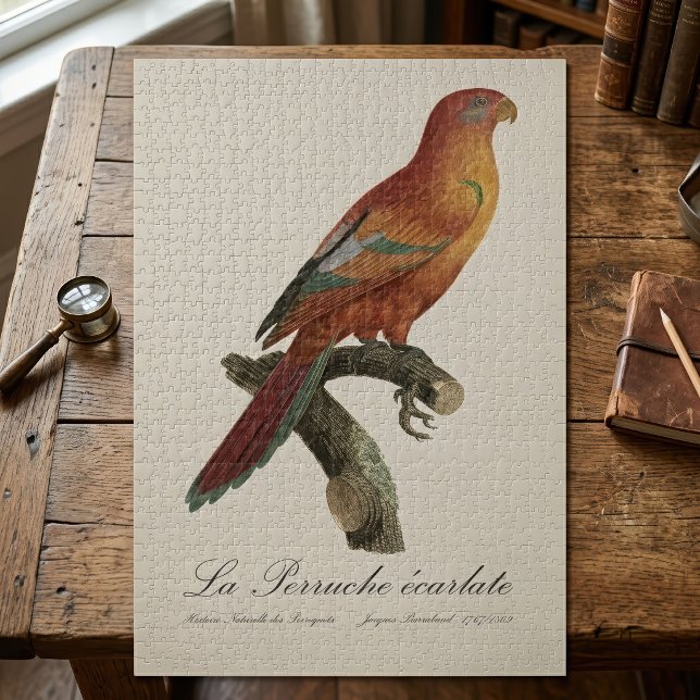 Le Perruche ecarlate (Red Lory or Eos Bornea, Trichoglossus borneus. Jigsaw Puzzle)