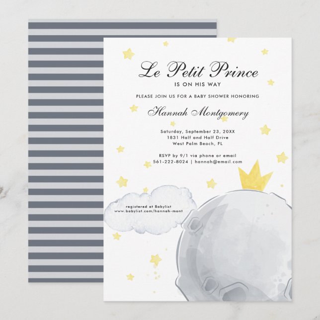 Le Petit Prince | Einladung der Babydusche (Vorne/Hinten)