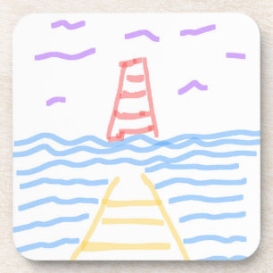 Le phare rouge et le dessous de verre de la jetée