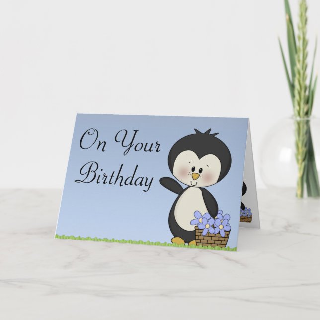 Le pingouin sourit carte de joyeux anniversaire (Devant)