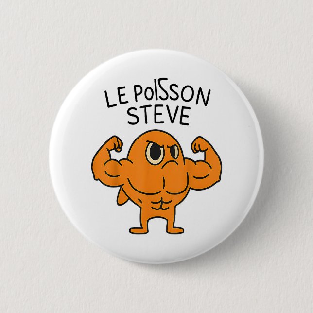 Le Poisson Steve Funny Muskel Fish Cartoon Button (Vorderseite)