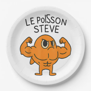 Le Poisson Steve Funny Muskel Fish Cartoon Pappteller
