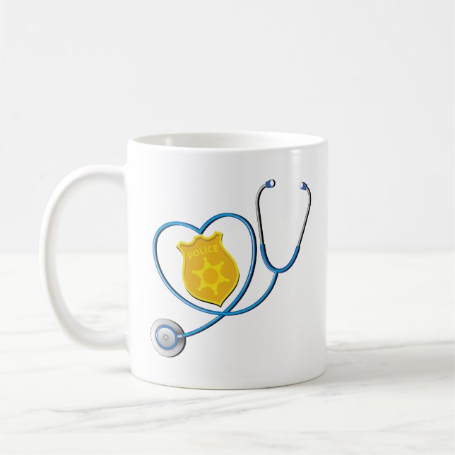 Le policier fier d'infirmière couple la tasse de (Gauche)