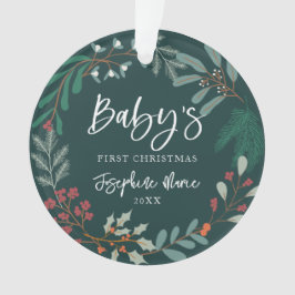 Le premier Noël du bébé botanique d'hiver vert