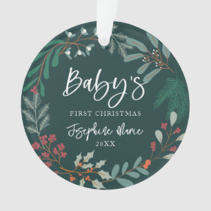 Le premier Noël du bébé botanique d'hiver vert