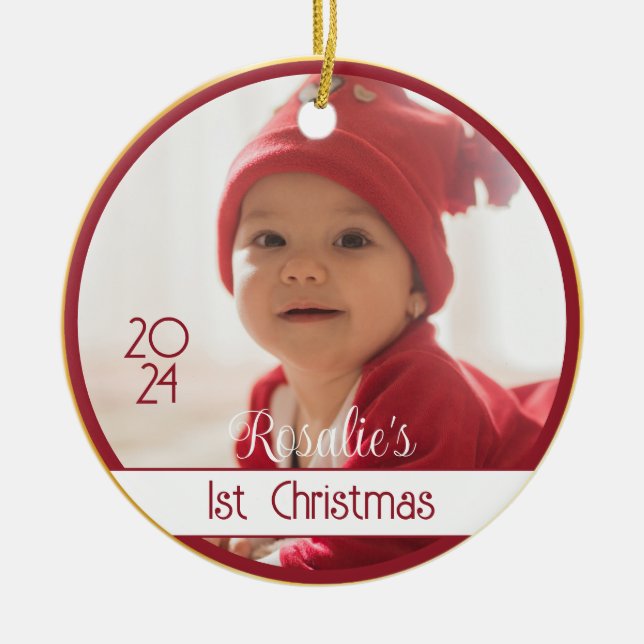 Le premier ornement de Noël du bébé rouge à deux c (Devant)