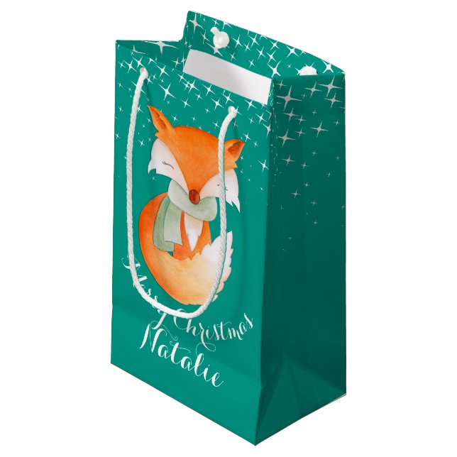 Le renard mignon a enveloppé le sac de cadeau de (Devant Angle)