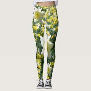 Le ressort de jonquilles fleurit Legging blanc