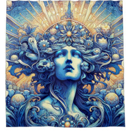 Le rideau de douche en aluminium bleu