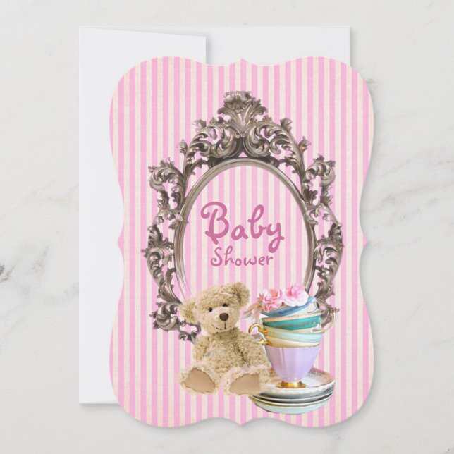 le rose barre des invitations de baby shower (Devant)