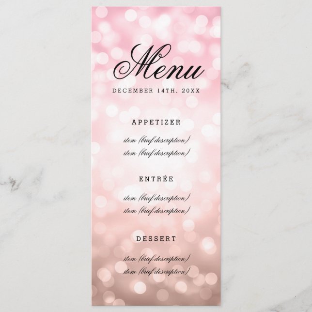 Le rose de menu de mariage rougissent les lumières (Devant)