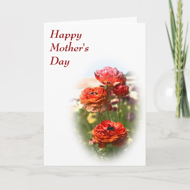 Le rouge fleurit la carte du jour de mère (Devant)