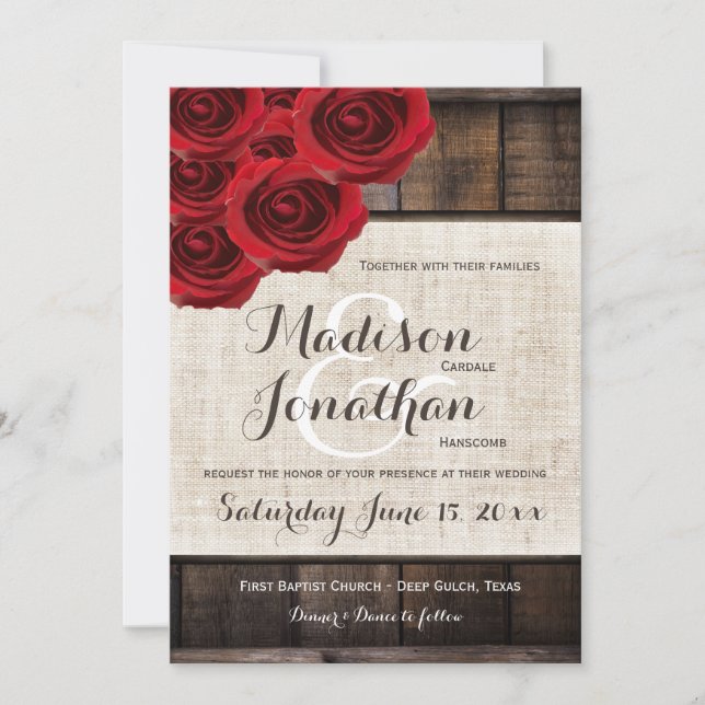 Le rustique rustique Red Roses Les invitations au  (Devant)